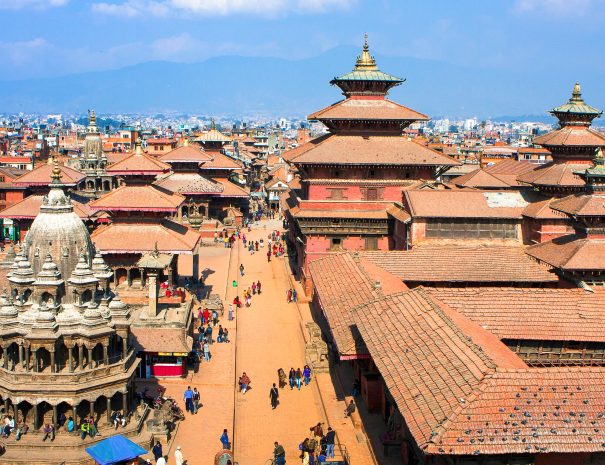 Blick auf den Durbar Square („Königsplatz“) in Kathmandu, Nepal